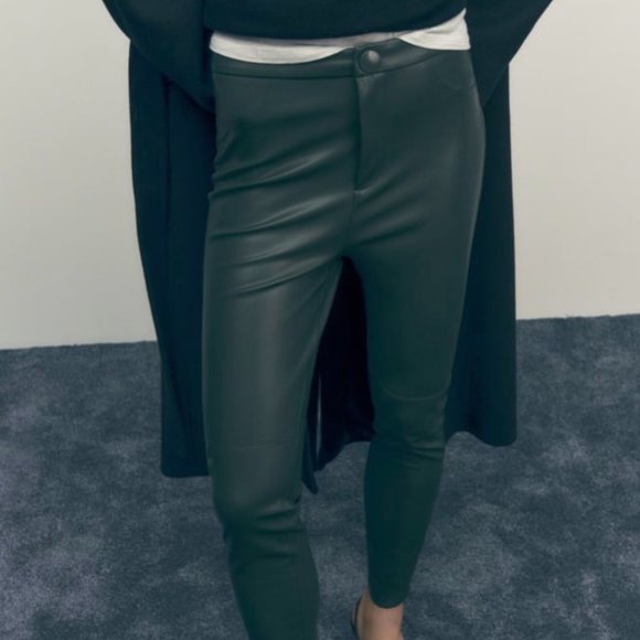 ZARA Women's Faux Leather Skinny Leggings(Dark Green, US M, L, XL/EUR M, L, XL) - Picture 2 of 11